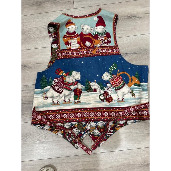 Vintage Christmas Double Face Vest 90's OS Polar With Festive Design & Holiday C - Picture 2 of 10